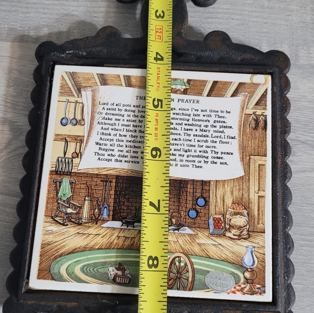 Enesco Trivet Mid Century Cast Iron & Tile Japan The Kitchen Prayer Vintage - Picture 7 of 7